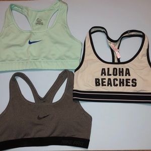 3-For-1 Sports Bras size Small. Mint Nike / Grey Nike Pro / “Aloha Beaches”